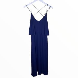 PINK MARTINI Flutter Trim Maxi Dress With Strappy Cross Back Detail Navy Blue XS